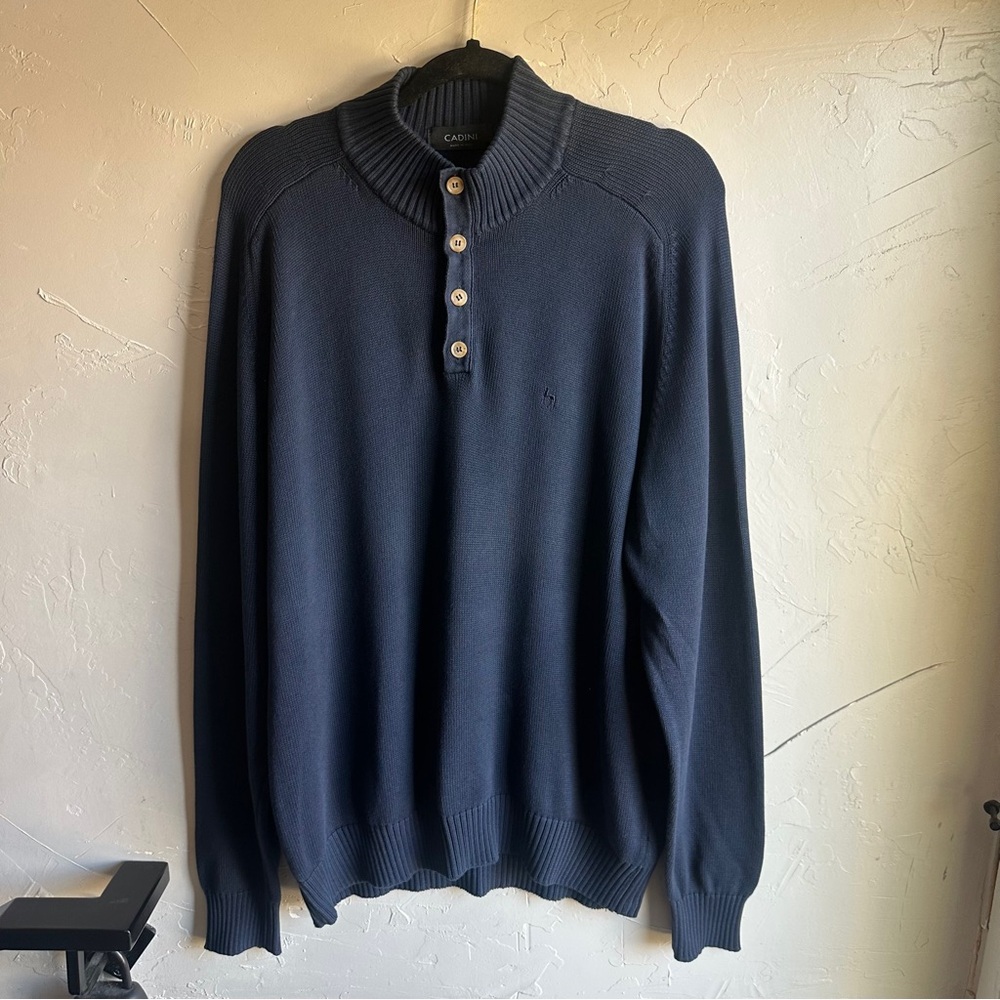 Luxury Cadini Made in Italy Men's Navy Blue Cotton Mock Neck Sweater Classic‎ XL